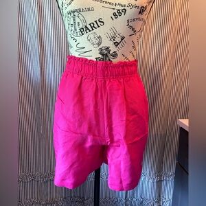 Size medium hot pink linen blend ruffle waist band shorts